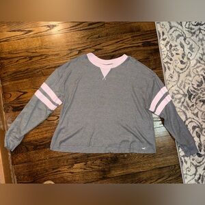 Hollister Gray Long Sleeve Top waffle knit with Pink Trim